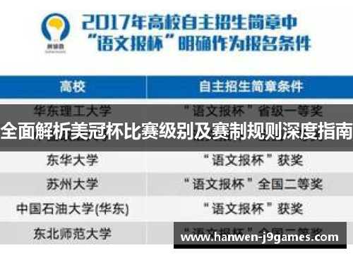 全面解析美冠杯比赛级别及赛制规则深度指南 全面解析美冠杯比赛级别及赛制规则深度指南